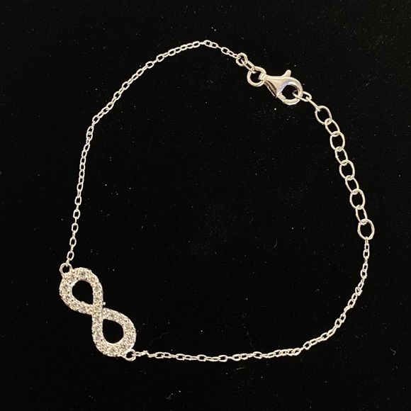 PAJ Signed 925 Silver Dainty Bracelet Clear CZ Infinity Loop Love  7.5 Inch - Picture 2 of 8
